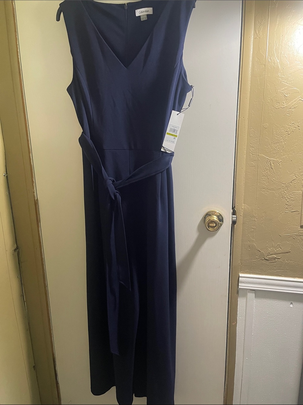 Calvin Klein Navy Sleeveless Wide Leg Jumpsuit NWT Tie Waist
